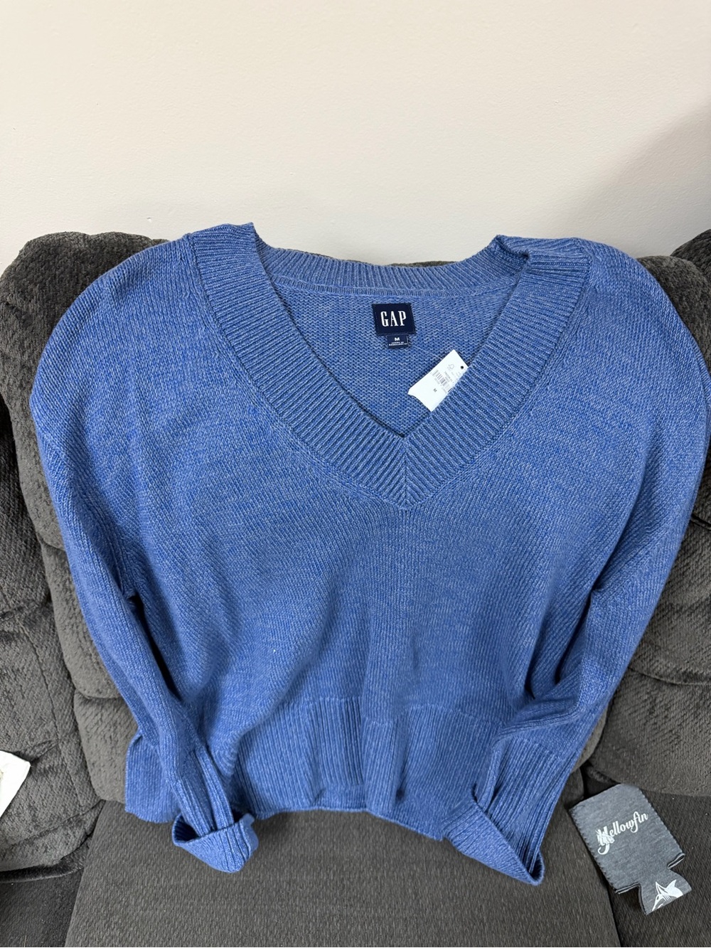 GAP Women's Heathered Indigo V-Neck Sweater